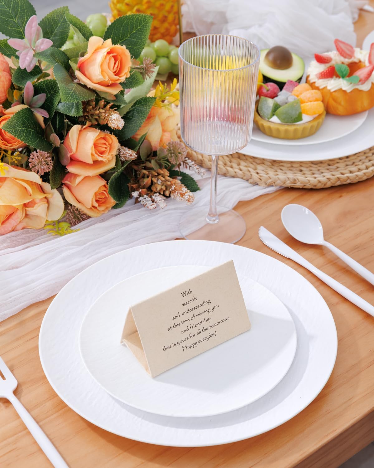 32pc White Hard Plastic Reusable Dinnerware Set, 16 Dinner & 16 Dessert Plates