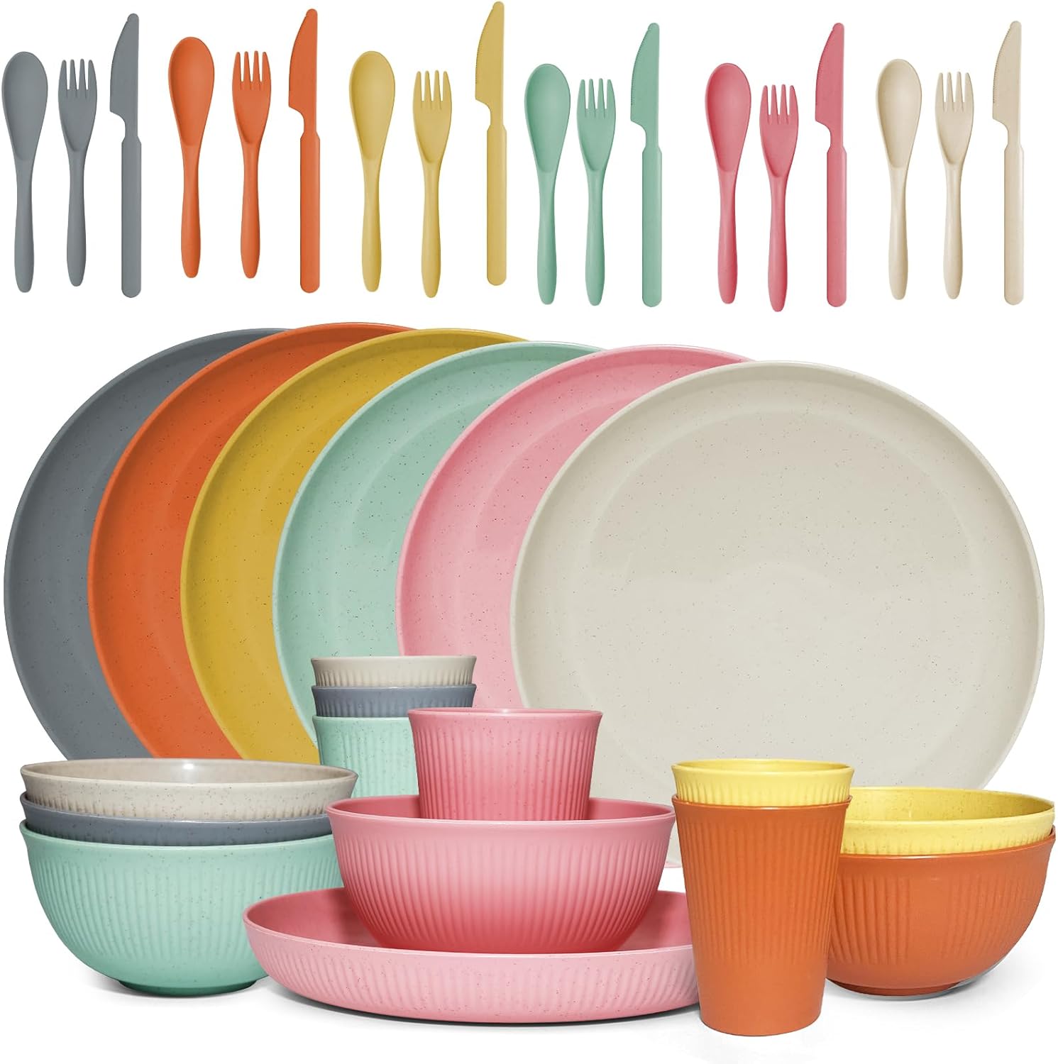 DAPIPIK 36-Piece Wheat Straw Dinnerware Set for Camping