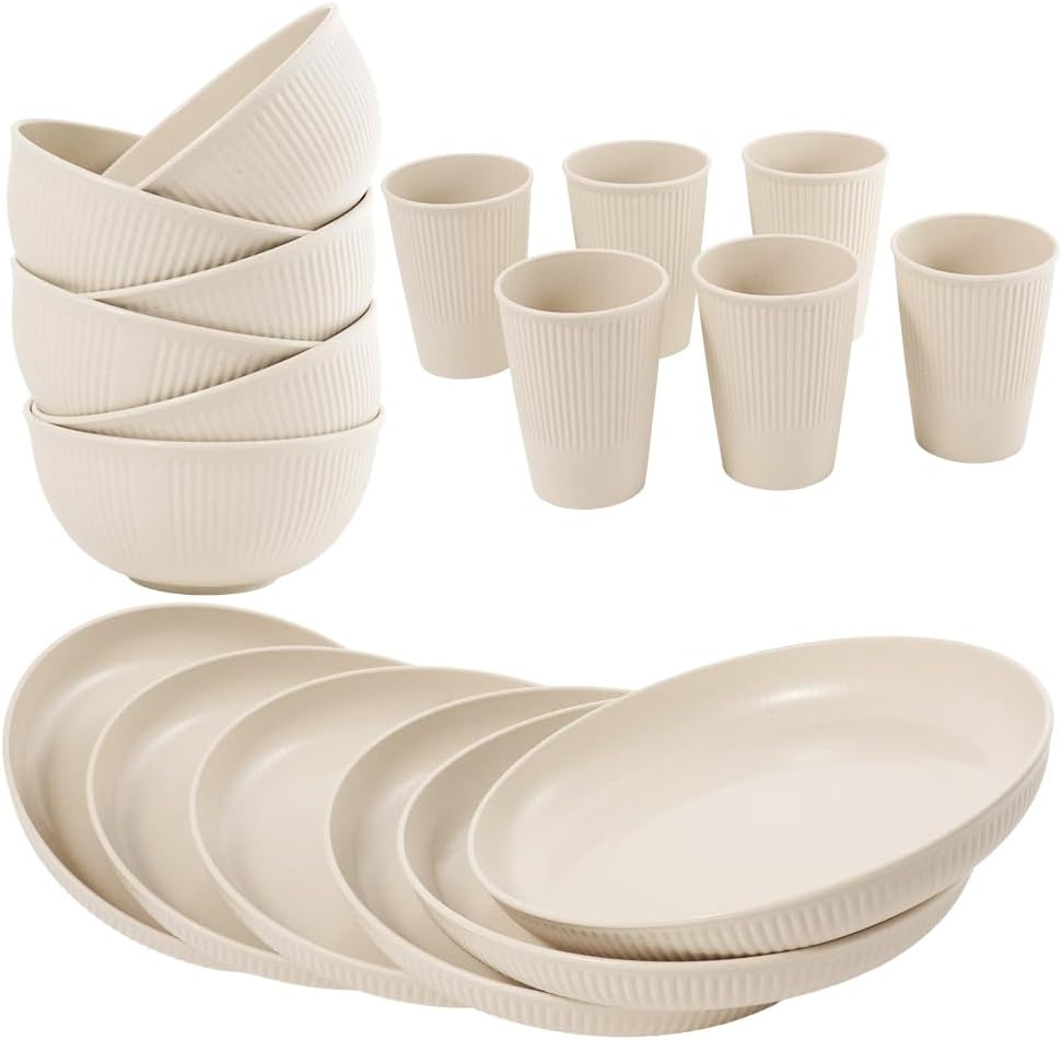 Farielyn-X 36-Piece Wheat Straw Dinnerware Set for 6, Dishwasher Safe