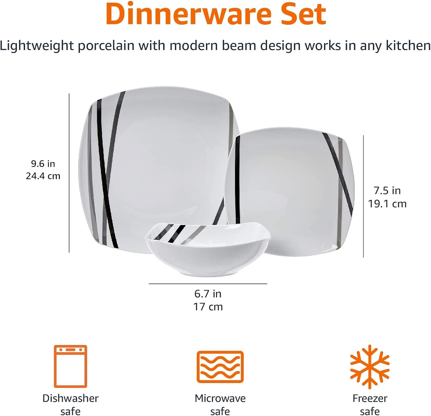 Modern Beams Square Dinnerware Set, 18-Piece for 6 Covers