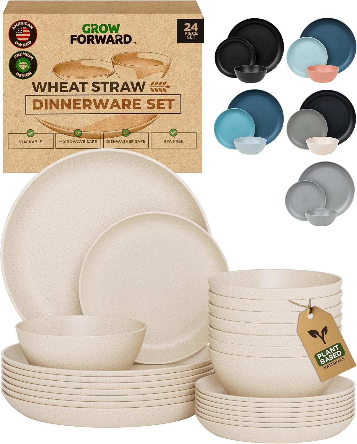 Grow Forward 24-piece Wheat Straw Dinnerware Set for 8 - Sahara