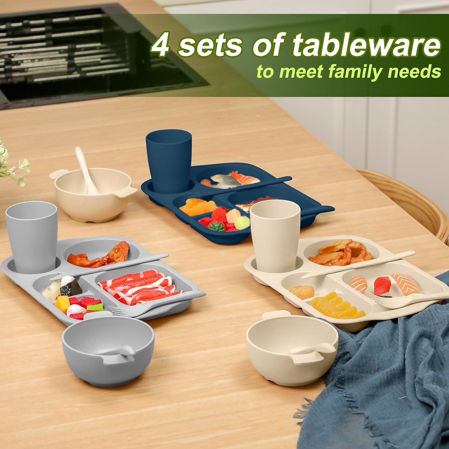 24 Pc Wheat Straw Dinnerware & Cutlery Set, Service for 4, Dark