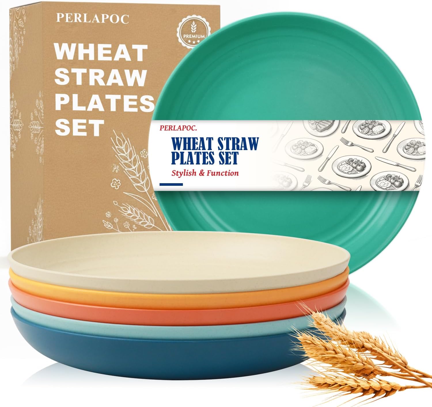 Multicolor Wheat Straw Plates, 9-Inch Set of 6